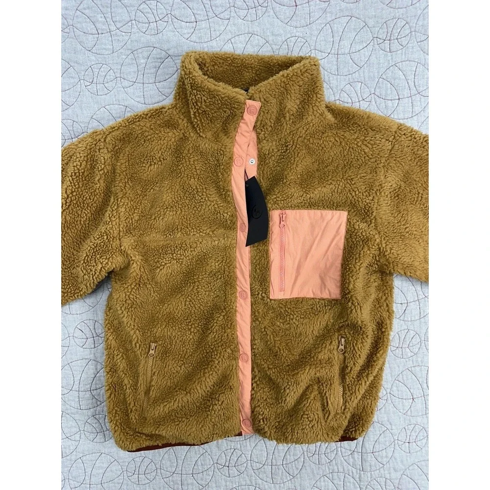 NWT Backcountry Mixed Fabric Deep Pile Teddy Bear Fleece Snap Jacket Women's XS